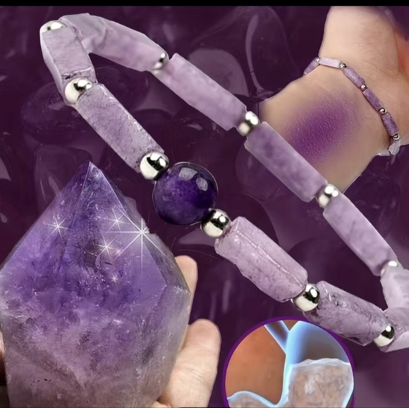 Amethyst UNISEX Natural Stone Bracelet For Healing Improves Sleep NWT - Picture 3 of 5